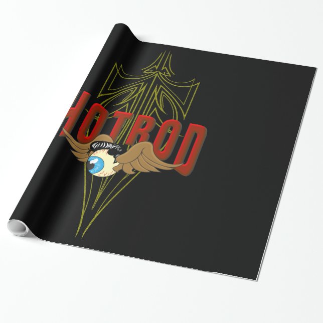 Flying Eyeball Hot Rod Wrapping Paper (Unrolled)