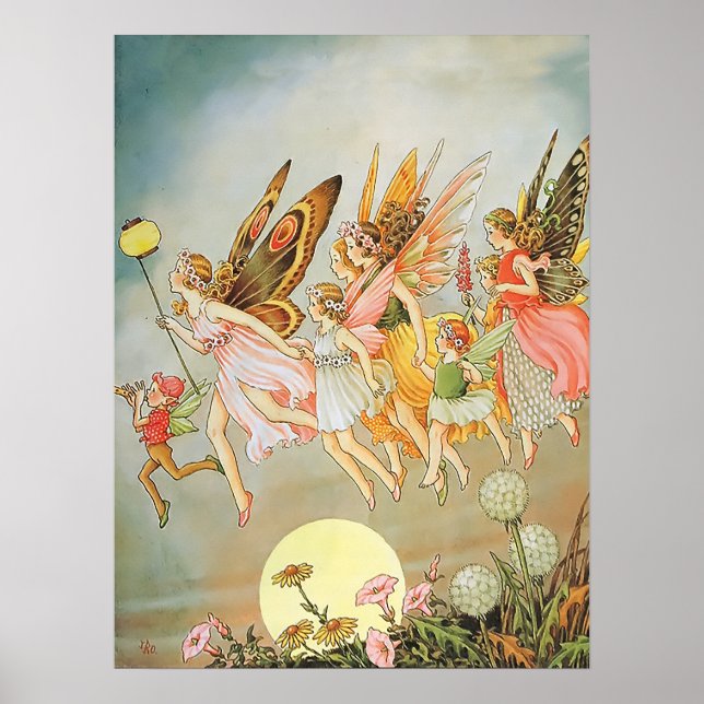 Flying Fairies Whimsical Magical Fairytale Poster (Front)