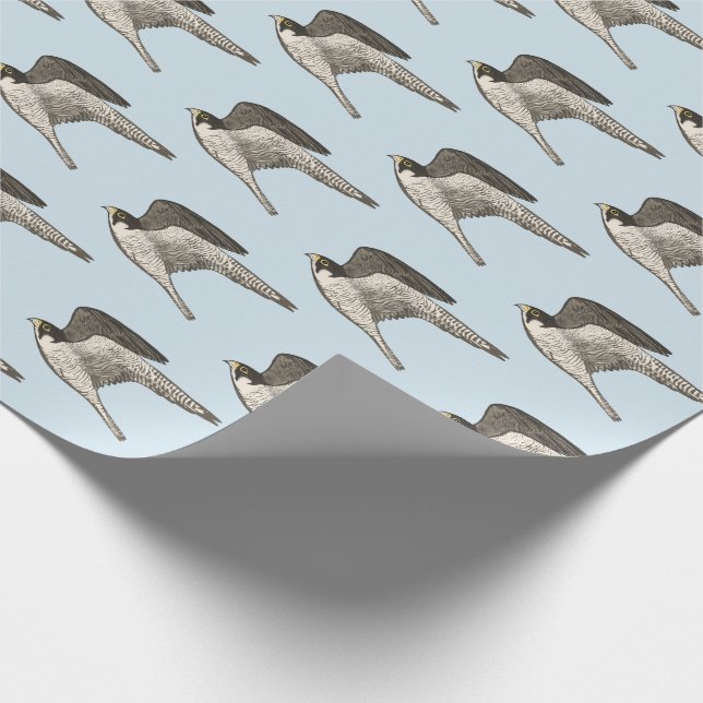 Flying falcons on light blue wrapping paper (Corner)