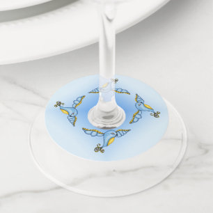 Flying Fantasy Bluebird Fancy Wings Yellow Tail Wine Glass Tag