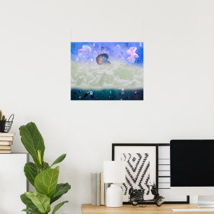 Flying Fish and Swimming birds Poster