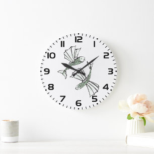 Flying Fish Hand Drawn Ocean Creature Large Clock