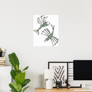 Flying Fish Hand Drawn Ocean Creature Poster