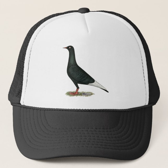 Flying Flight Black Pigeon Trucker Hat (Front)