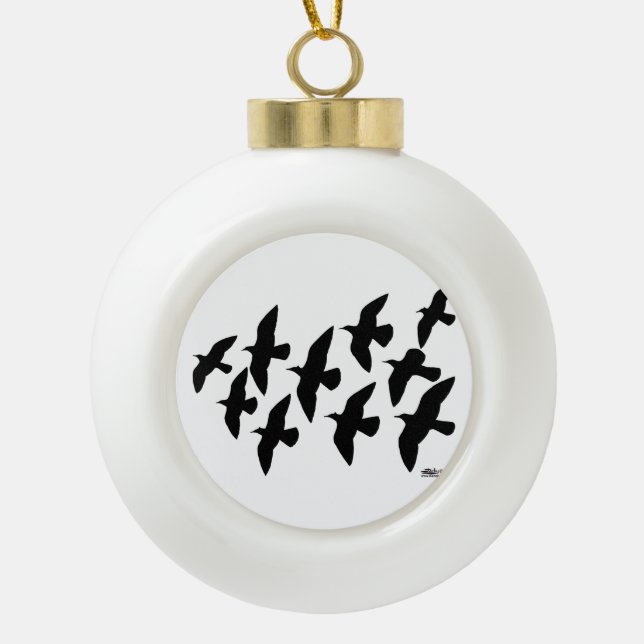 Flying Flight Pigeons Ceramic Ball Christmas Ornament (Front)