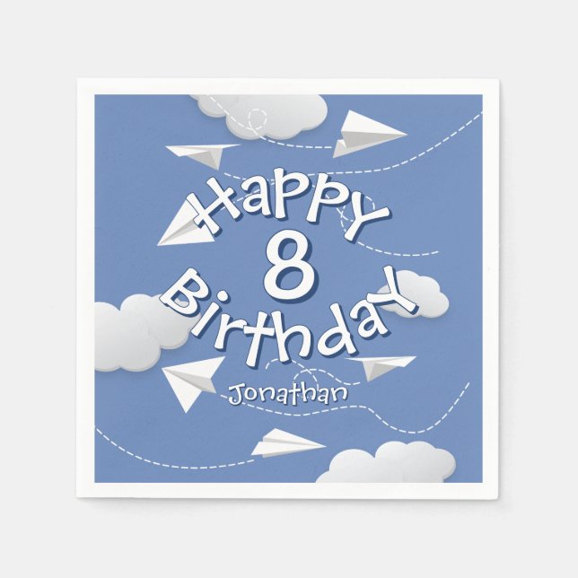 flying folded paper aeroplanes birthday napkin (Front)