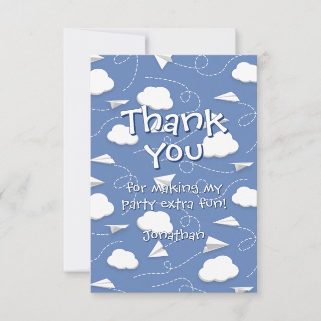 flying folded paper aeroplanes birthday thank you (Front)