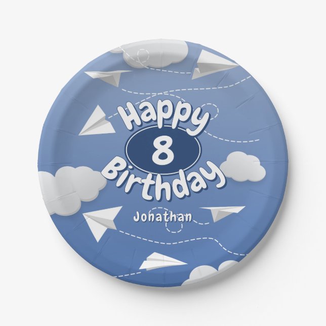flying folded paper aeroplanes childrens birthday plate (Front)