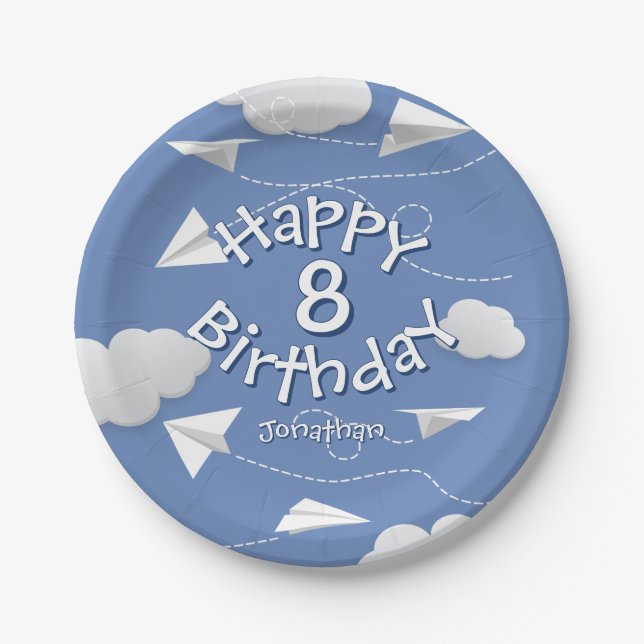 flying folded paper aeroplanes kids birthdays paper plate (Front)