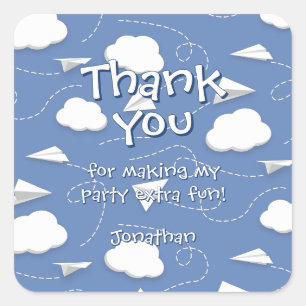 flying folded paper airplanes birthday thank you square sticker