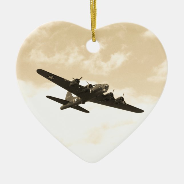 Flying Fortress In Flight Ceramic Tree Decoration (Front)