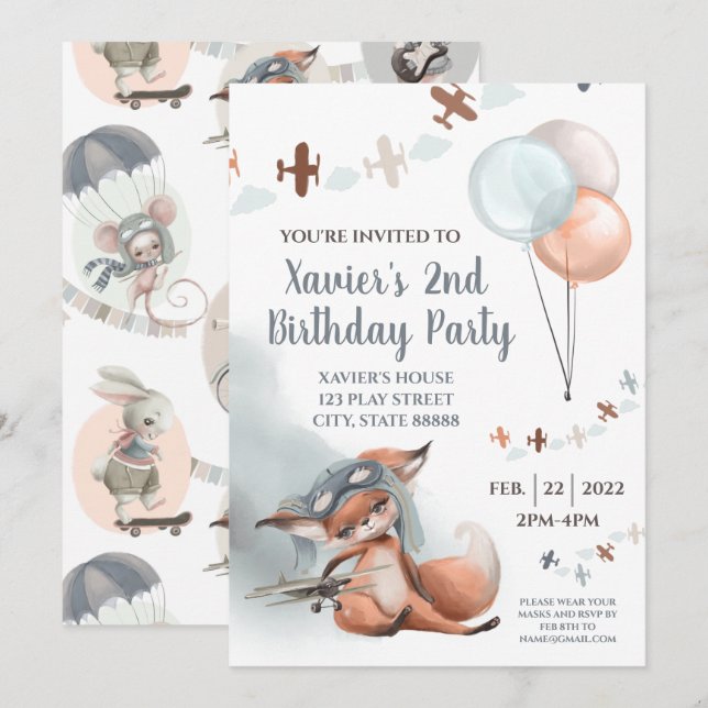 Flying Fox Birthday Party Invitation (Front/Back)