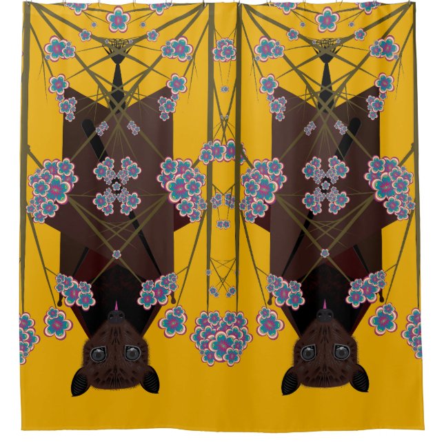 Flying Fox Mustard  Shower Curtain (Front)