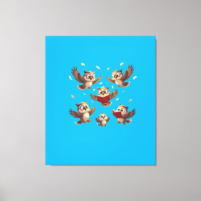 "Flying Funny Owls – Disney Cartoon Style" Canvas Print (Front)