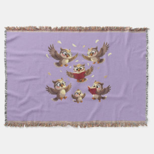 "Flying Funny Owls – Disney Cartoon Style" Throw Blanket