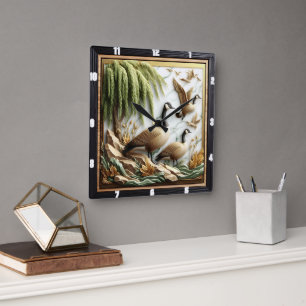 Flying Geese Forest Square Wall Clock