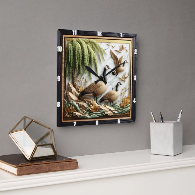 Flying Geese Forest  Square Wall Clock (Office)