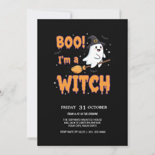 Flying Ghost on Broom Spooky Party Card