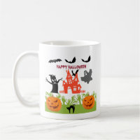 Flying Ghoulish Ghost, Bats, Pumpkins,Black Cat
