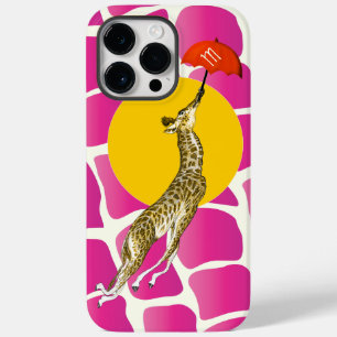 Flying Giraffe Red Umbrella Brown Giraffe Pattern Case-Mate iPhone 14 Pro Max Case