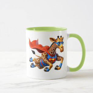 Flying giraffe with red cape. mug