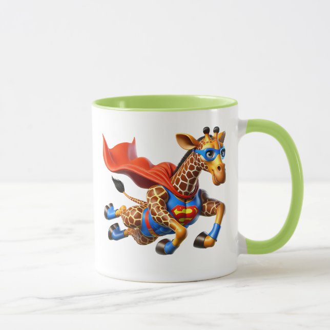 Flying giraffe with red cape. mug (Right)