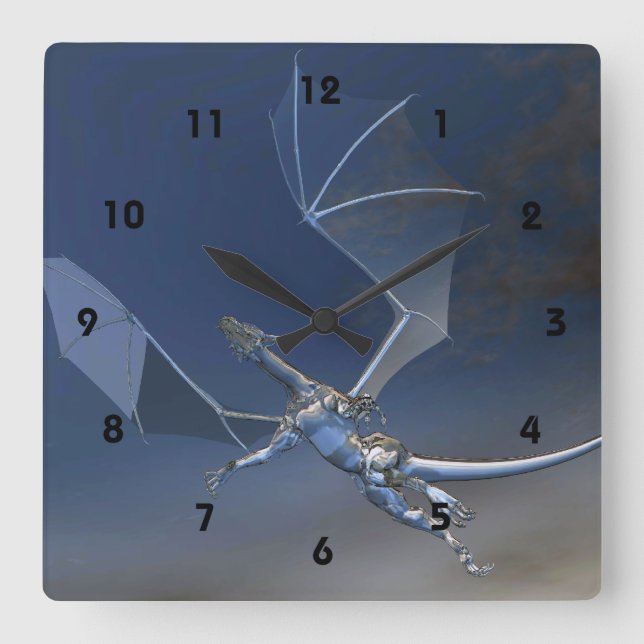 Flying Glass Dragon Fantasy Art Clock (Front)