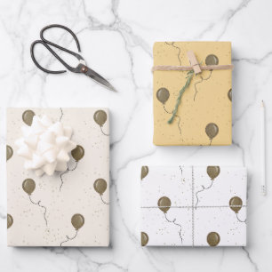 Flying Gold Balloons Birthday  Wrapping Paper Sheet