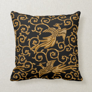 Flying golden birds arabesque cushion