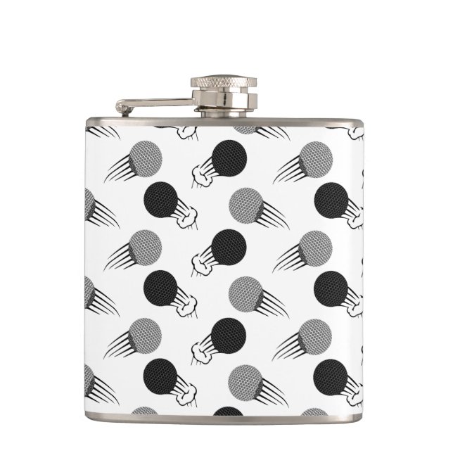 Flying Golf Balls Golfer Gift Golfing Speed Moving Hip Flask (Front)