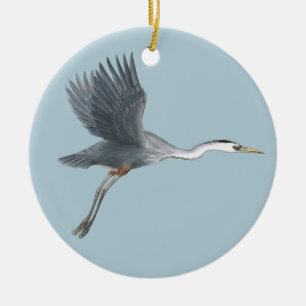 Flying Great Blue Heron Ceramic Tree Decoration