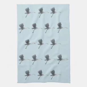 Flying Great Blue Heron Pattern Tea Towel