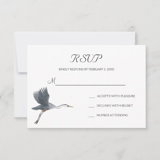 Flying Great Blue Heron Wedding RSVP Postcard (Front)