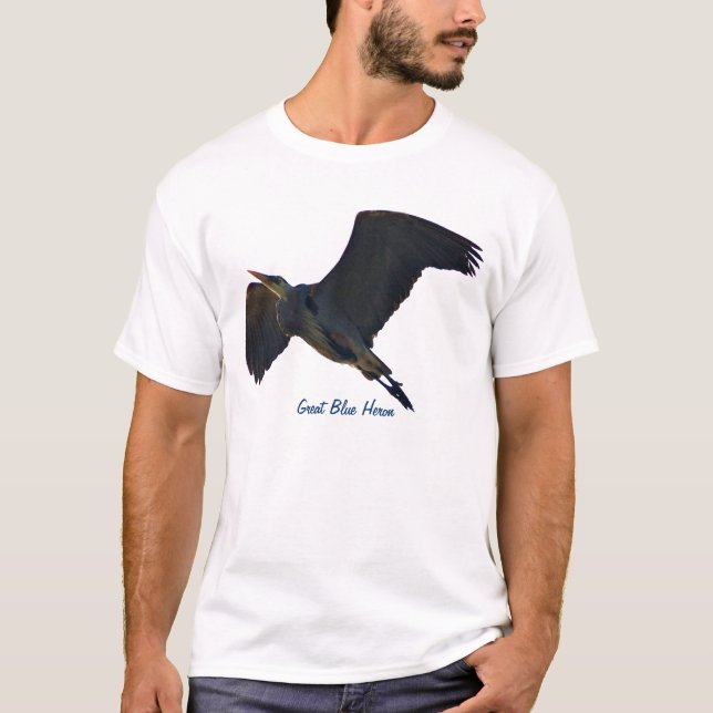 Flying Great Blue Heron Wildlife T-Shirt (Front)