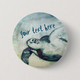 Flying Green Sea Turtle   Button Pin