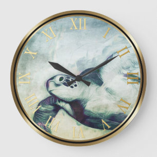 Flying Green Sea Turtle Wall Clocks