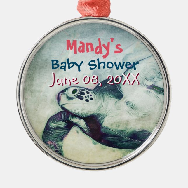 Flying Green Sea Turtles | Baby Shower Ornament (Front)