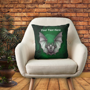 Flying Grey Bat Spooky Green Glowing Cave Cushion
