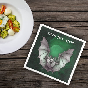 Flying Grey Bat Spooky Green Glowing Cave Trees Napkin
