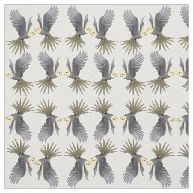 Flying Grey Cockatiel Parrots Fabric (Swatch)