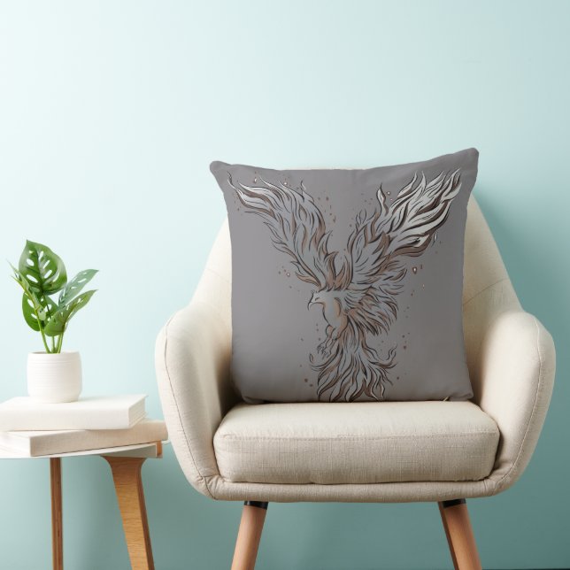 Flying Grey Phoenix Bird Graphic Cushion (Chair)