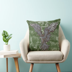 Flying Grey Phoenix Bird Graphic Cushion