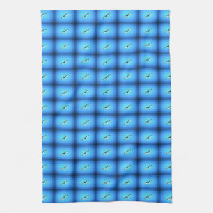 flying gulls on blue towel