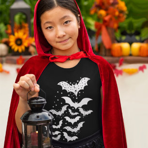 Flying Halloween Galaxy White Bats and Stars T-Shirt