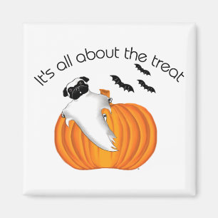 Flying Halloween Pug Ghost Funny Saying Pumpkin Magnet