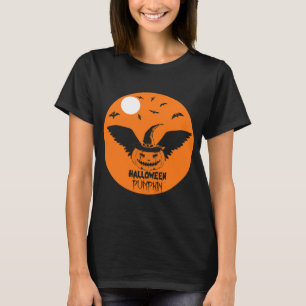 Flying Halloween Pumpkin with Witch Hat and Bats T-Shirt