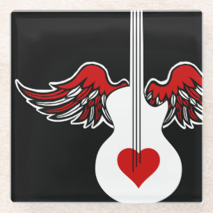 Flying Heart Guitar Glass Coaster