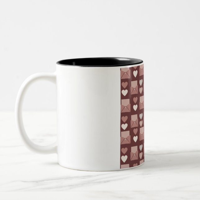 flying hearts, love envelopes and mobile phones Two-Tone coffee mug (Left)