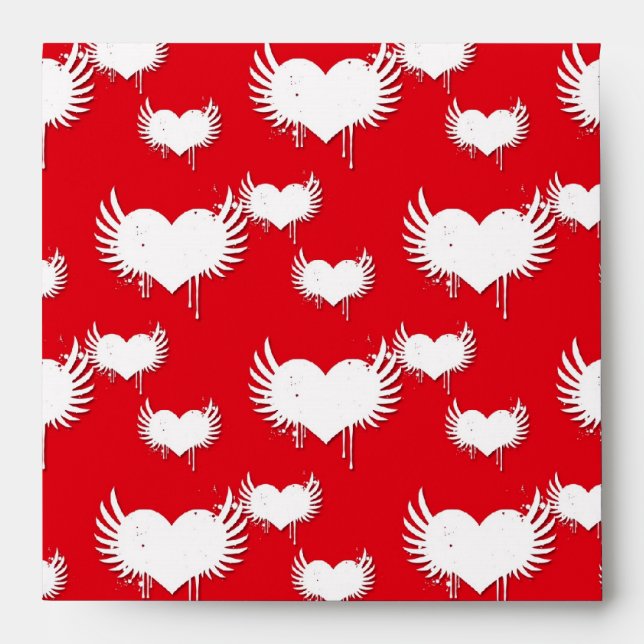 Flying Hearts Red and White Valentine's Pattern Envelope (Front)