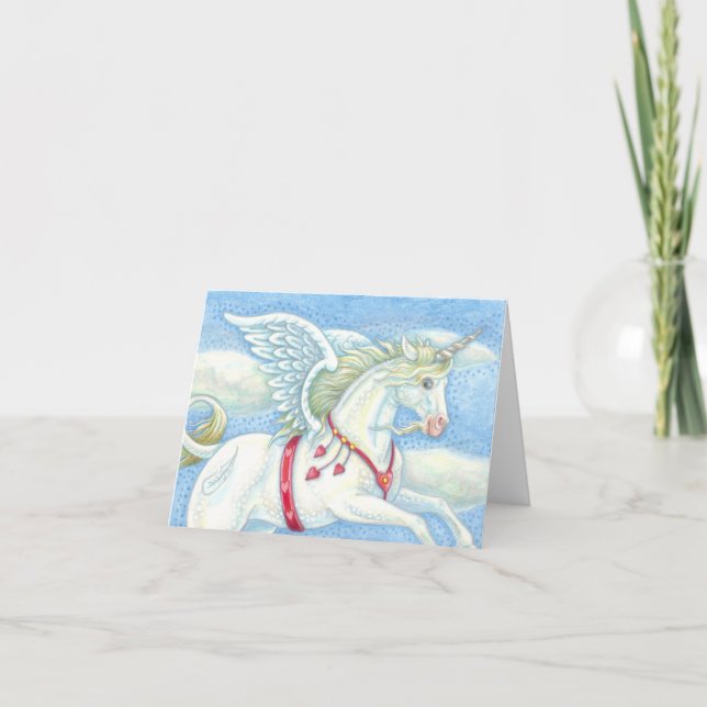 FLYING HEARTS UNICORN, PEGASUS NOTE CARD Blank (Front)